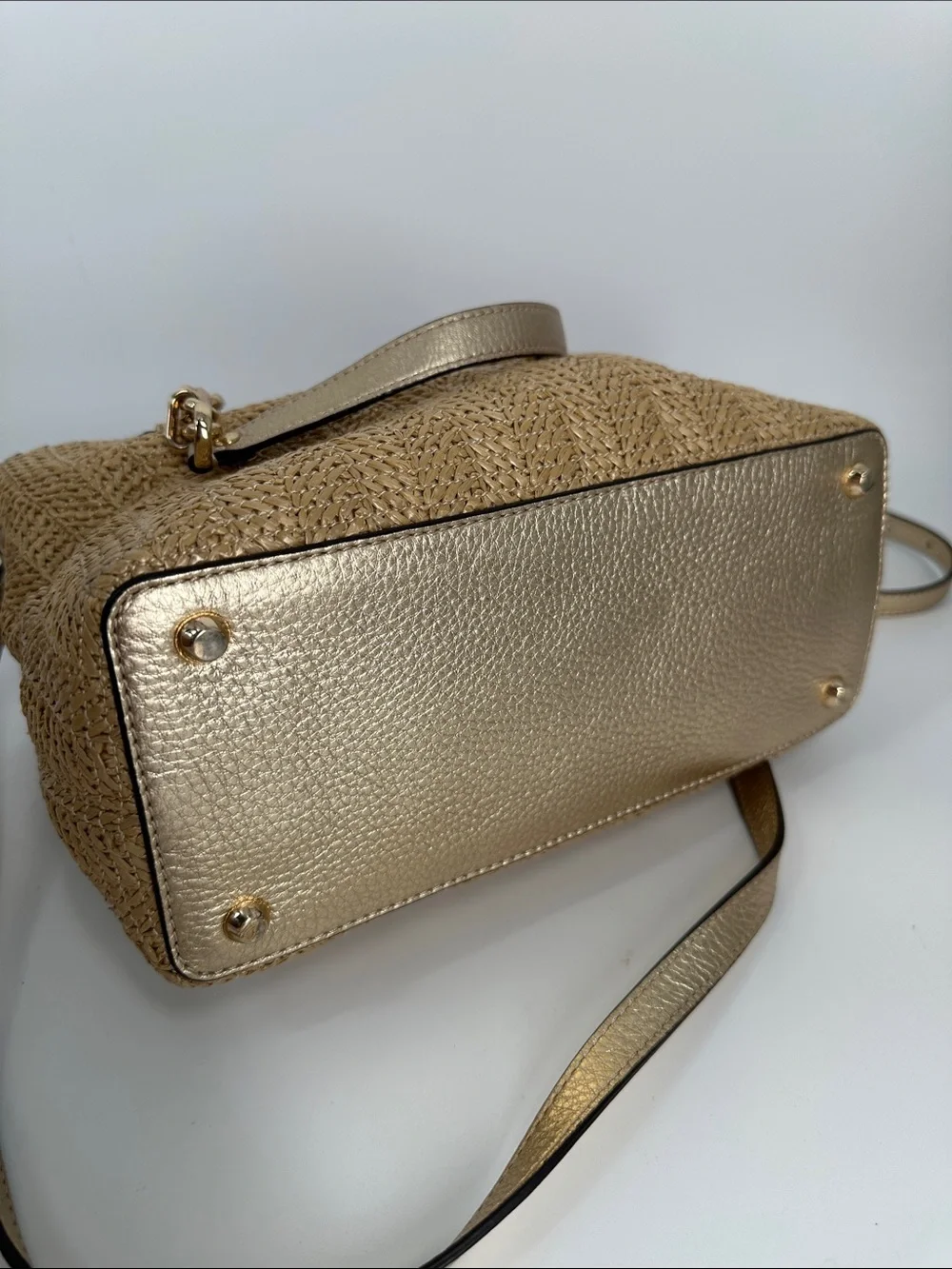 Michael Kors Woven Straw Basket Bag with Gold Trim